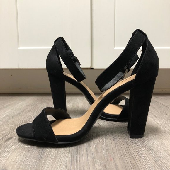 Torrid Size 10.5 Wide Strappy Black Heels Two Strap Tapered Shoes Vegan Suede - Picture 4 of 8